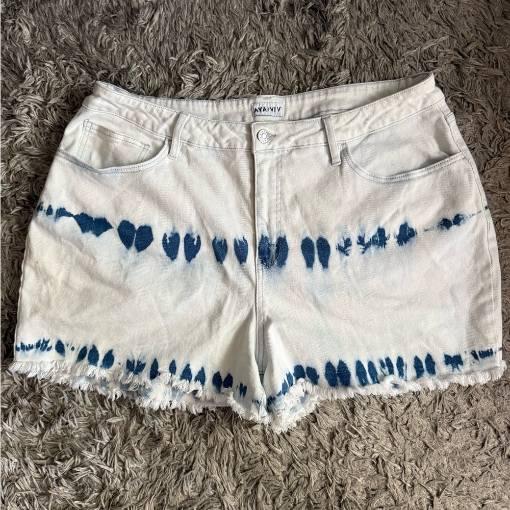 Vanity Women's Blue and White Tie-Dye Jean Shorts